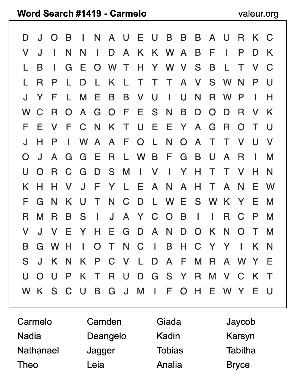 Word Search Puzzle with the name Carmelo #1419