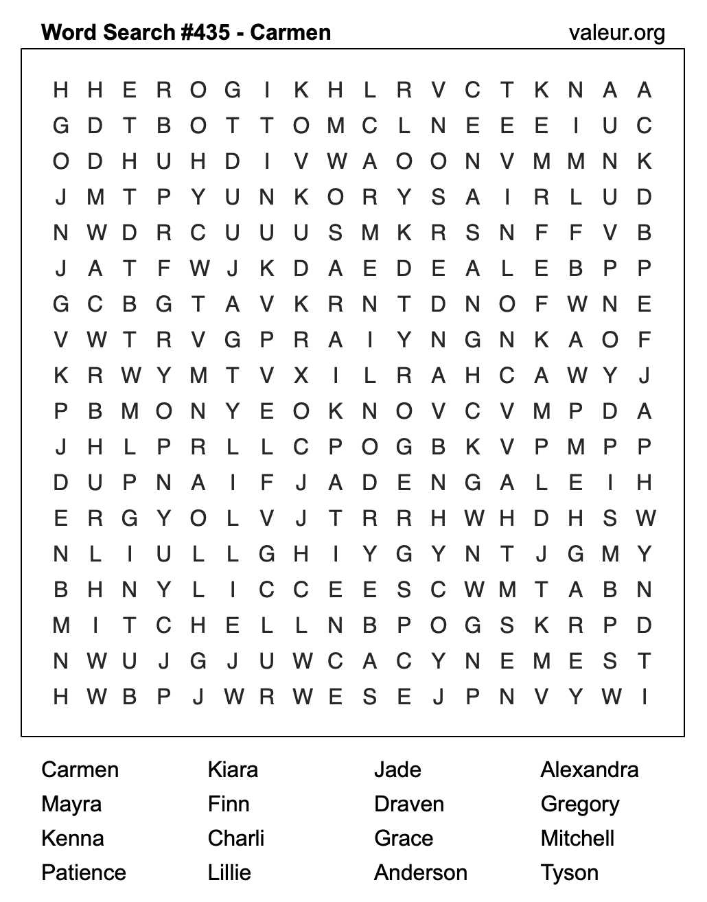 Word Search Puzzle with the name Carmen #435