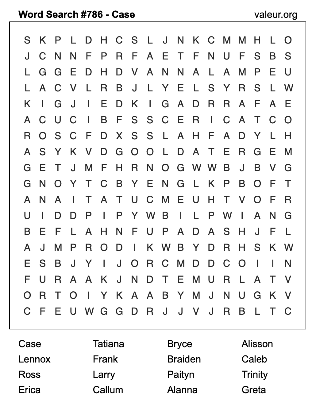 Word Search Puzzle with the name Case #786