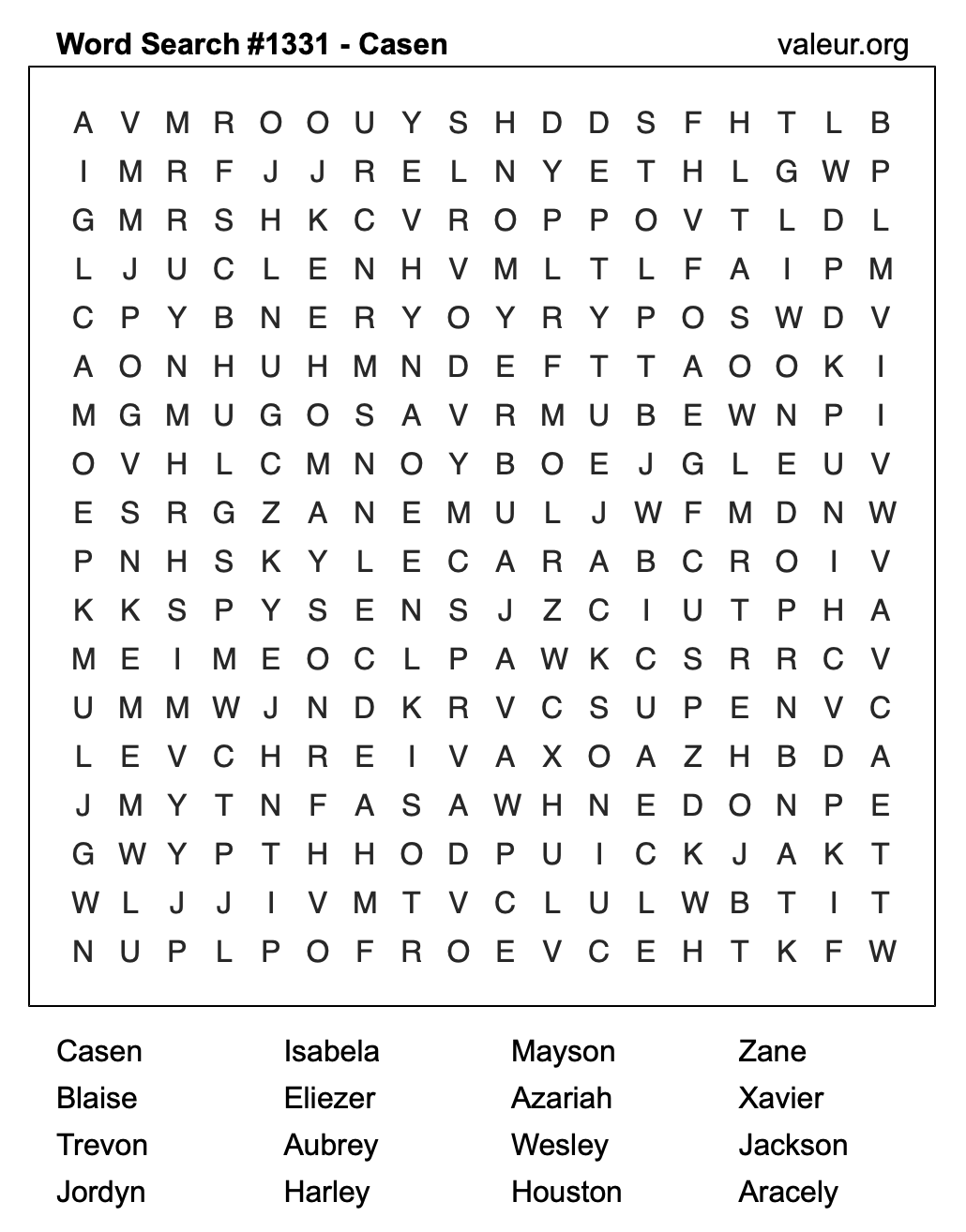 Word Search Puzzle with the name Casen #1331 Word Search Puzzle with the name Casen #1331