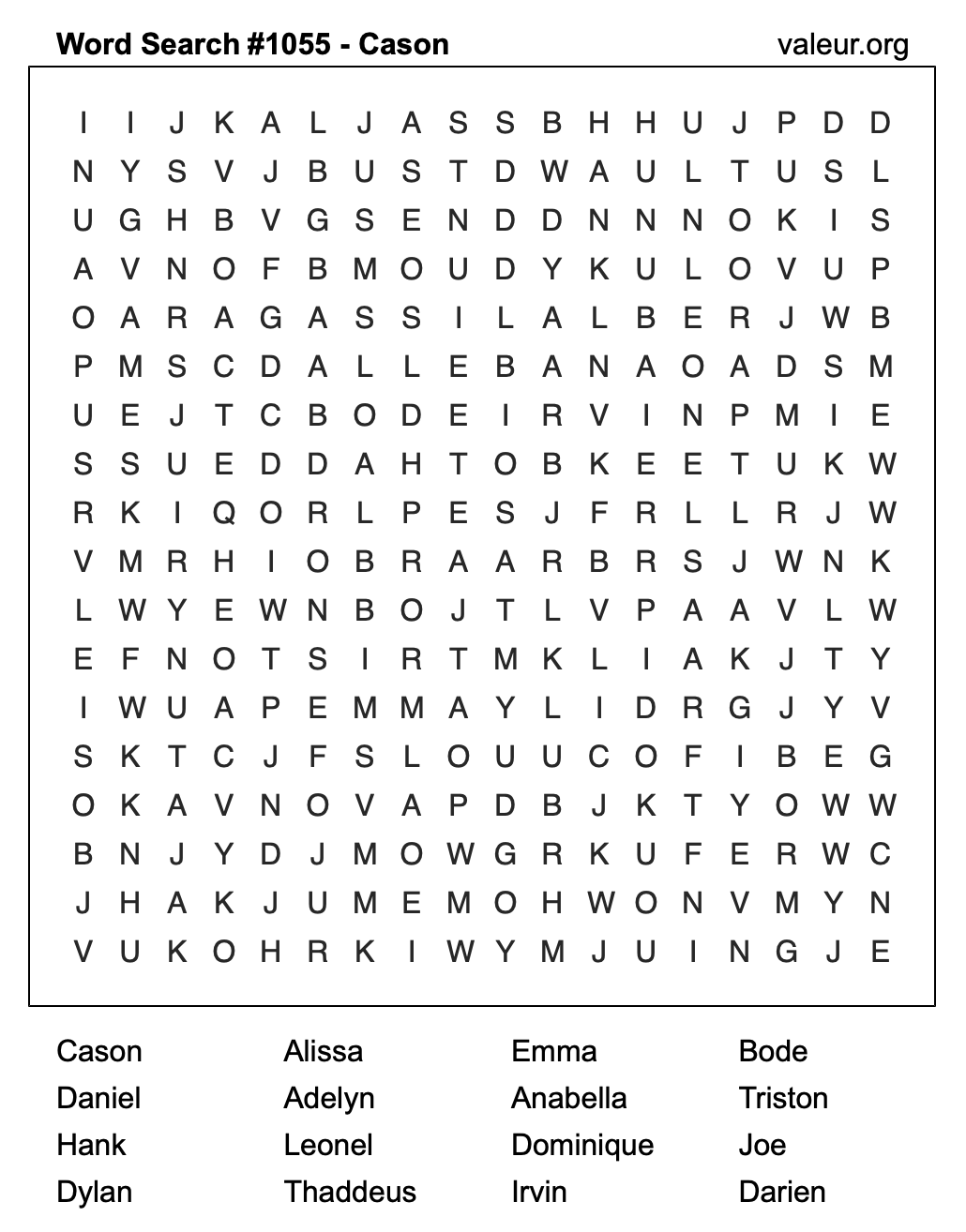 Word Search Puzzle with the name Cason #1055