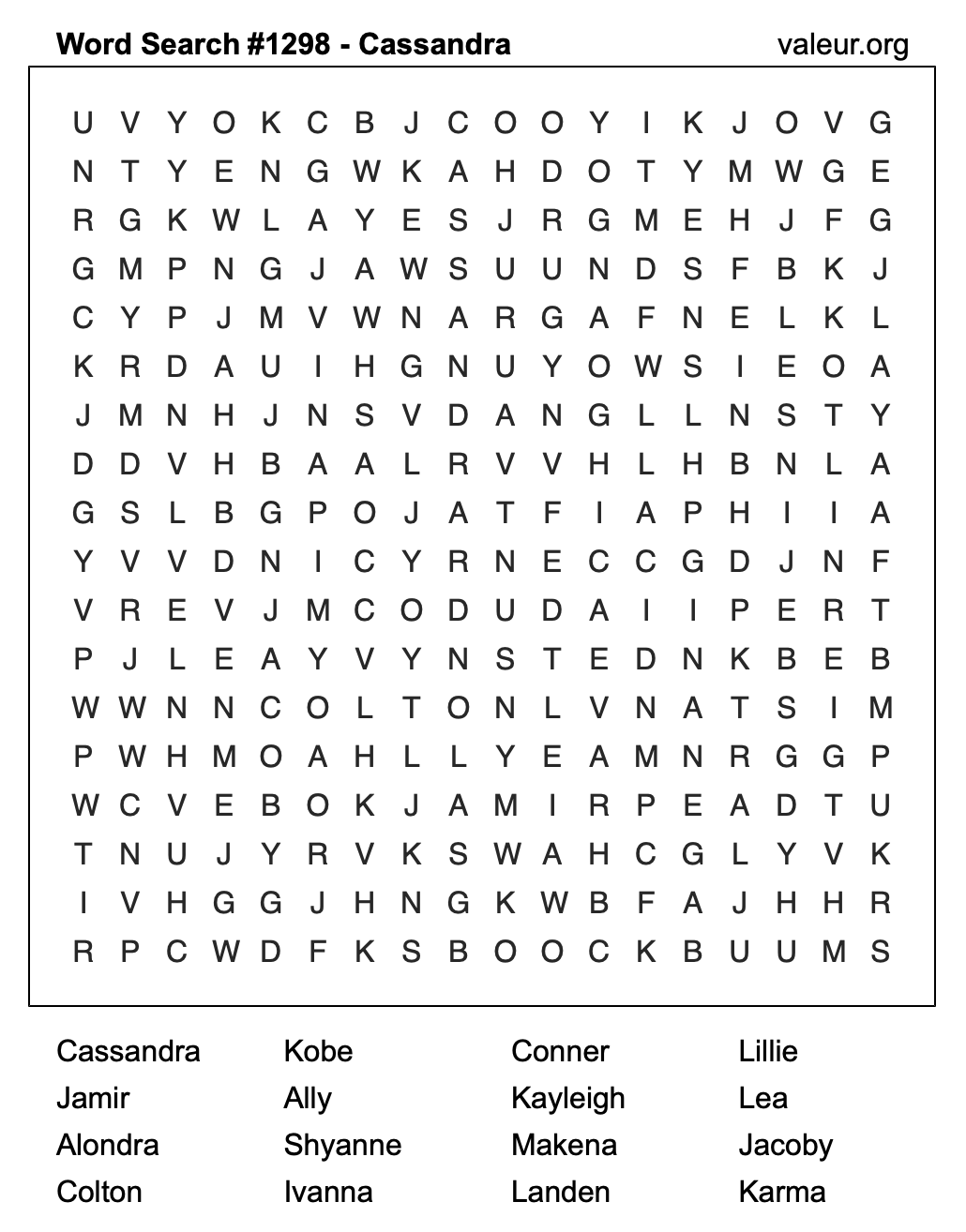 Word Search Puzzle with the name Cassandra #1298 Word Search Puzzle with the name Cassandra #1298