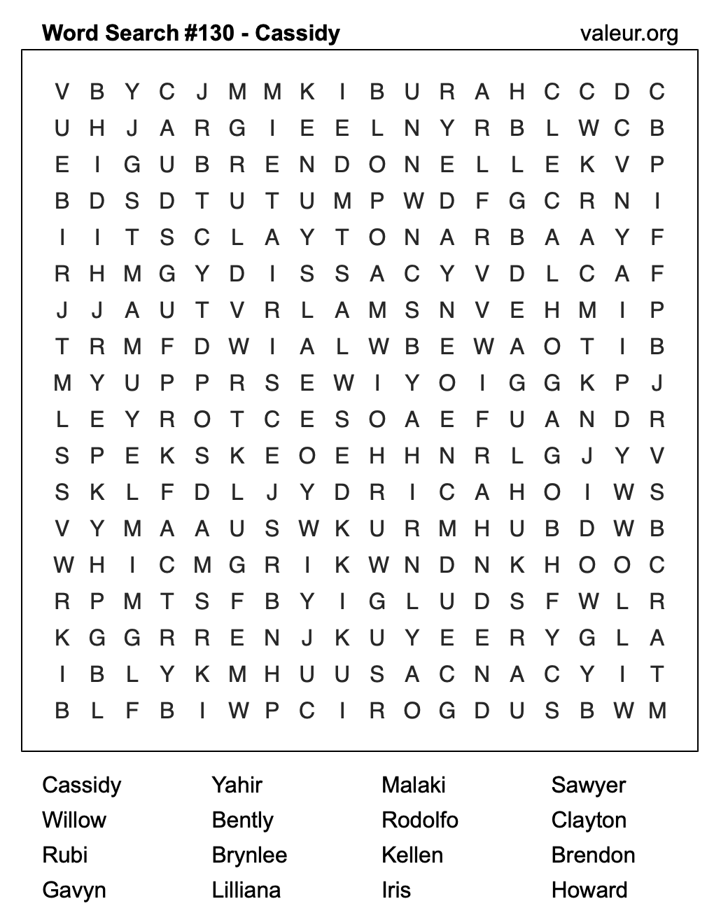 Word Search Puzzle with the name Cassidy #130 Word Search Puzzle with the name Cassidy #130