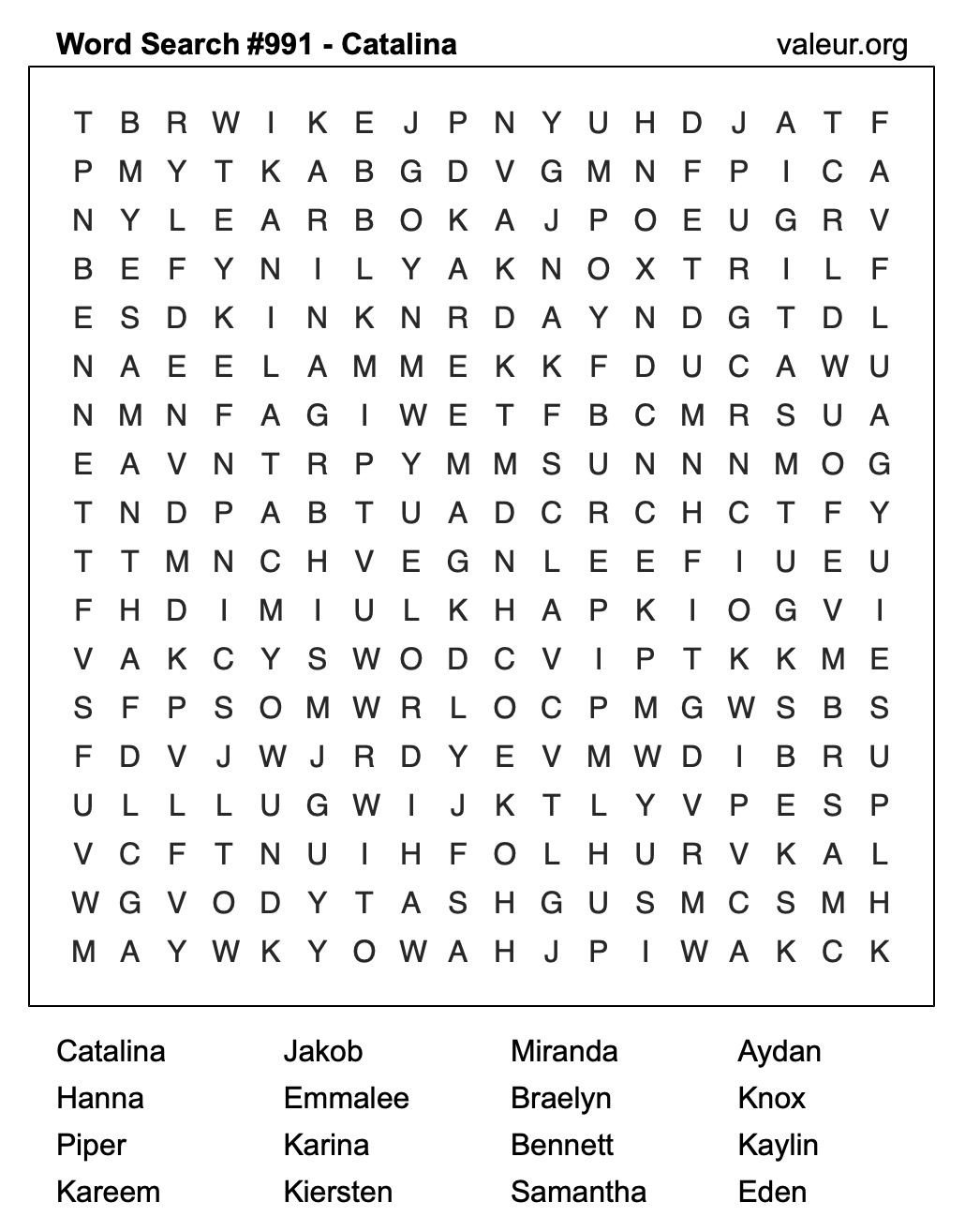 Word Search Puzzle with the name Catalina #991