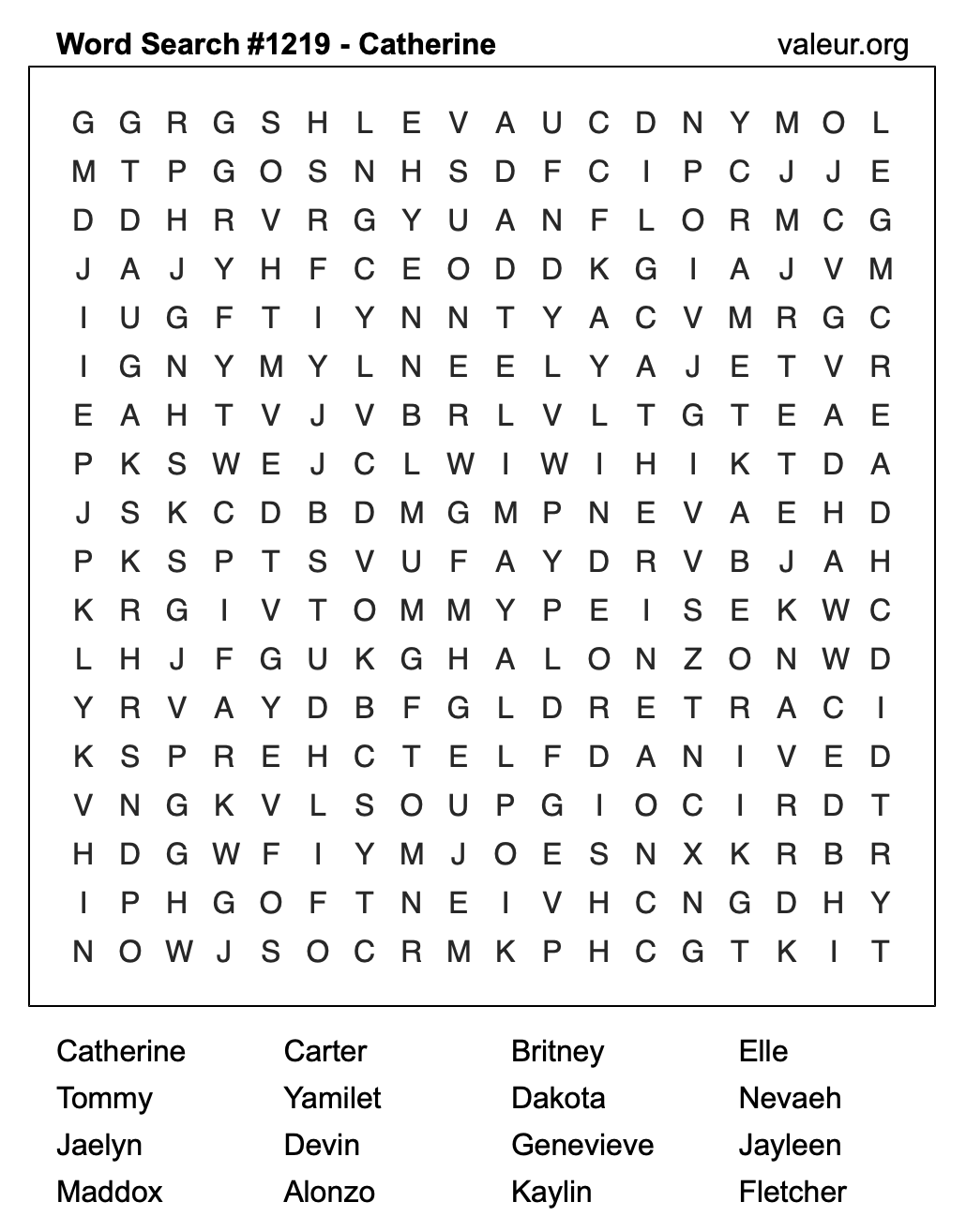 Word Search Puzzle with the name Catherine #1219
