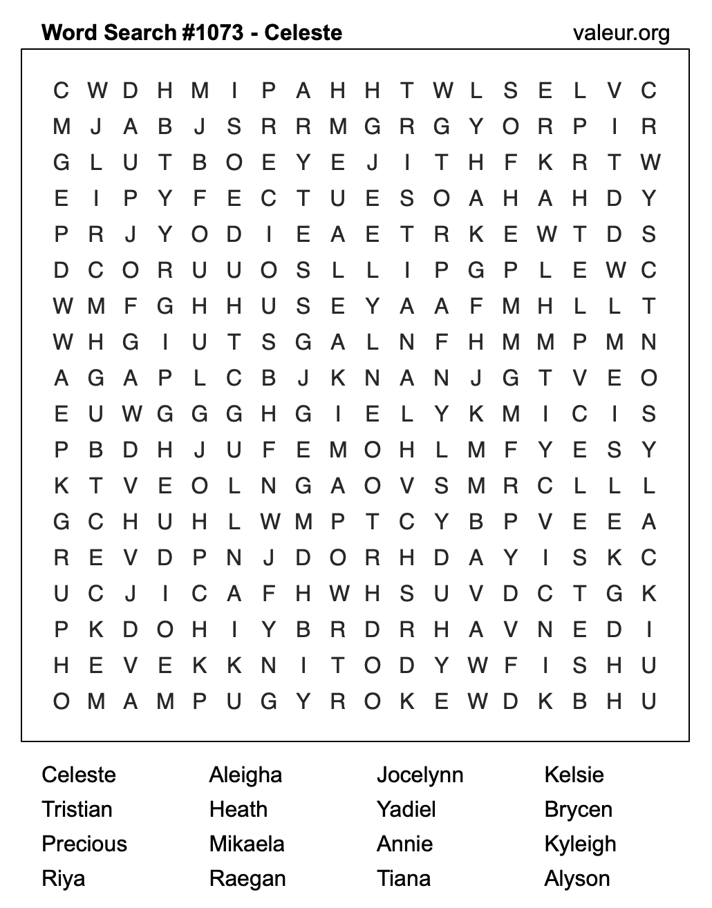 Word Search Puzzle with the name Celeste #1073