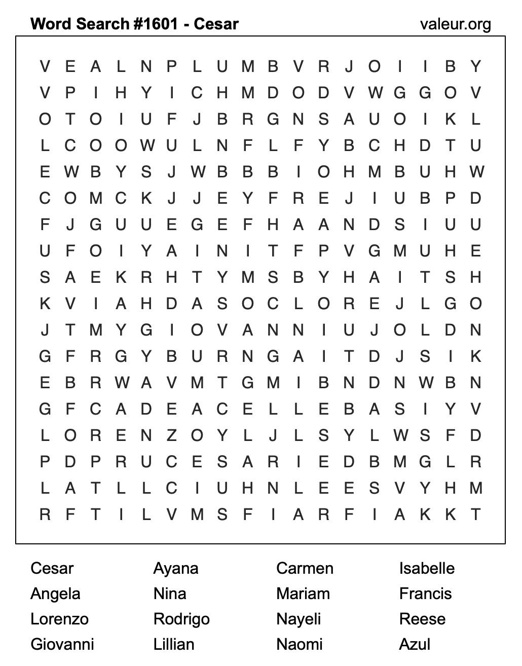Word Search Puzzle with the name Cesar #1601