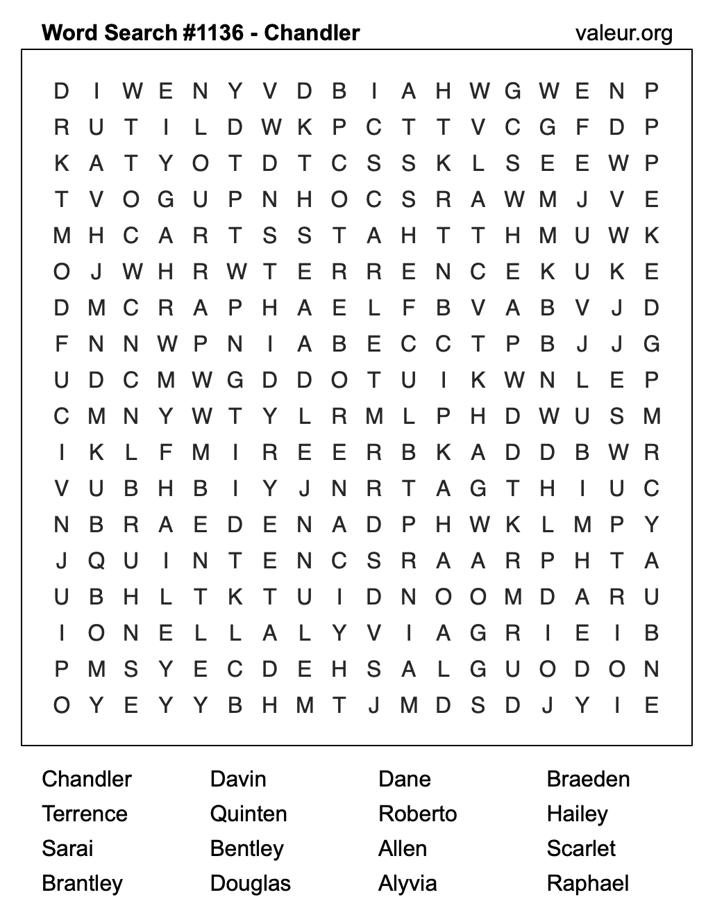 Word Search Puzzle with the name Chandler #1136