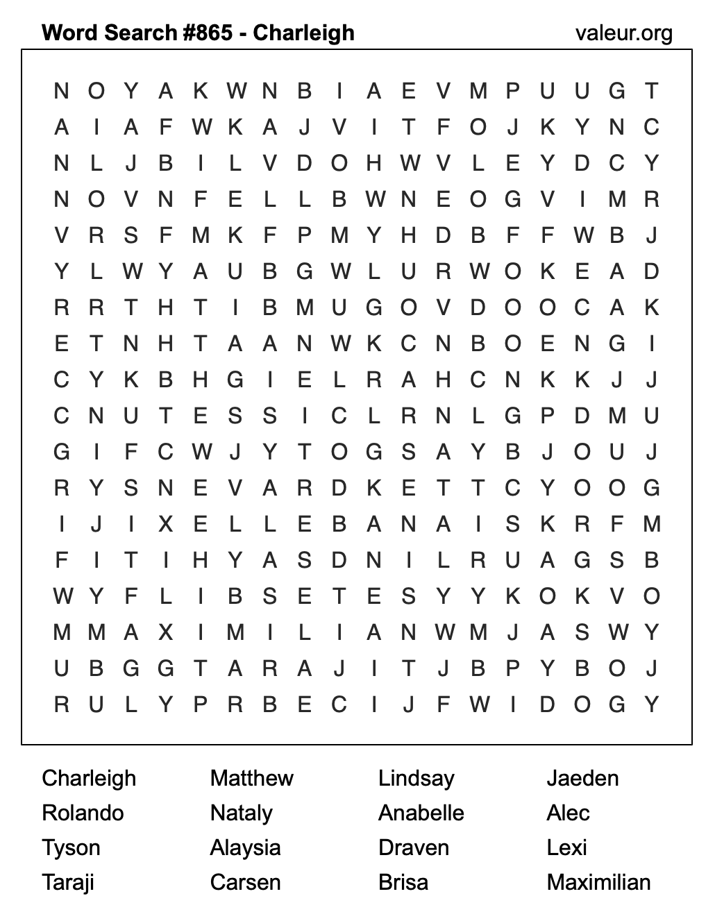Word Search Puzzle with the name Charleigh #865 Word Search Puzzle with the name Charleigh #865