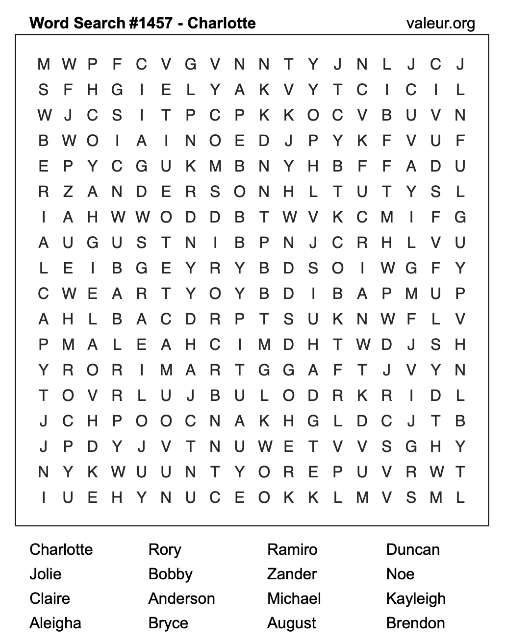 Word Search Puzzle with the name Charlotte #1457
