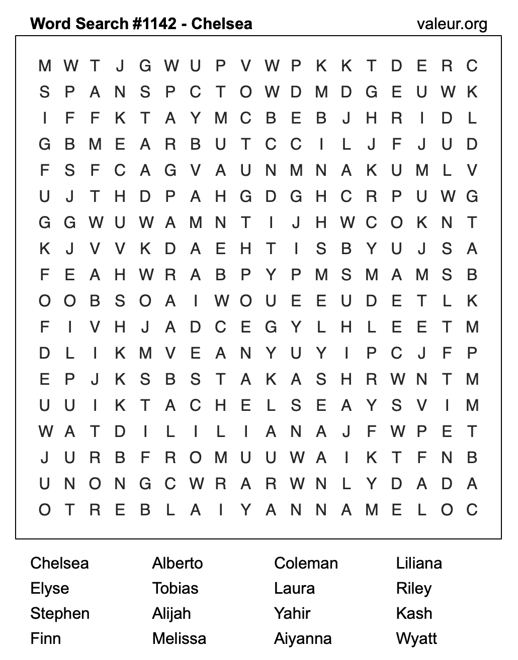 Word Search Puzzle with the name Chelsea #1142