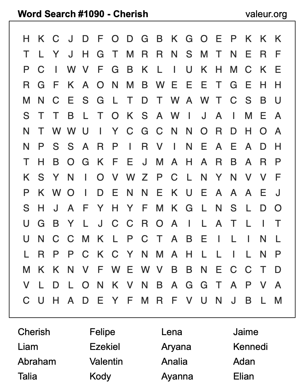 Word Search Puzzle with the name Cherish #1090