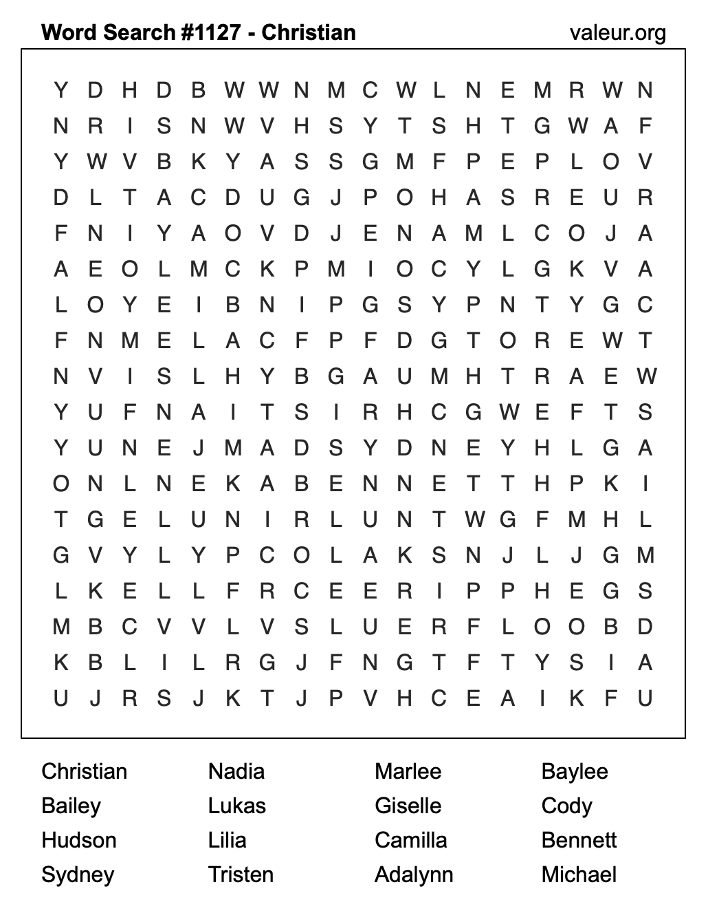 Word Search Puzzle with the name Christian #1127 Word Search Puzzle with the name Christian #1127