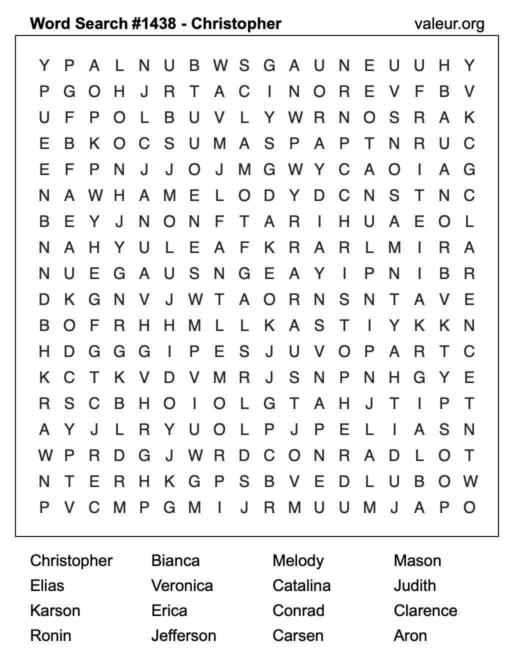 Word Search Puzzle with the name Christopher #1438