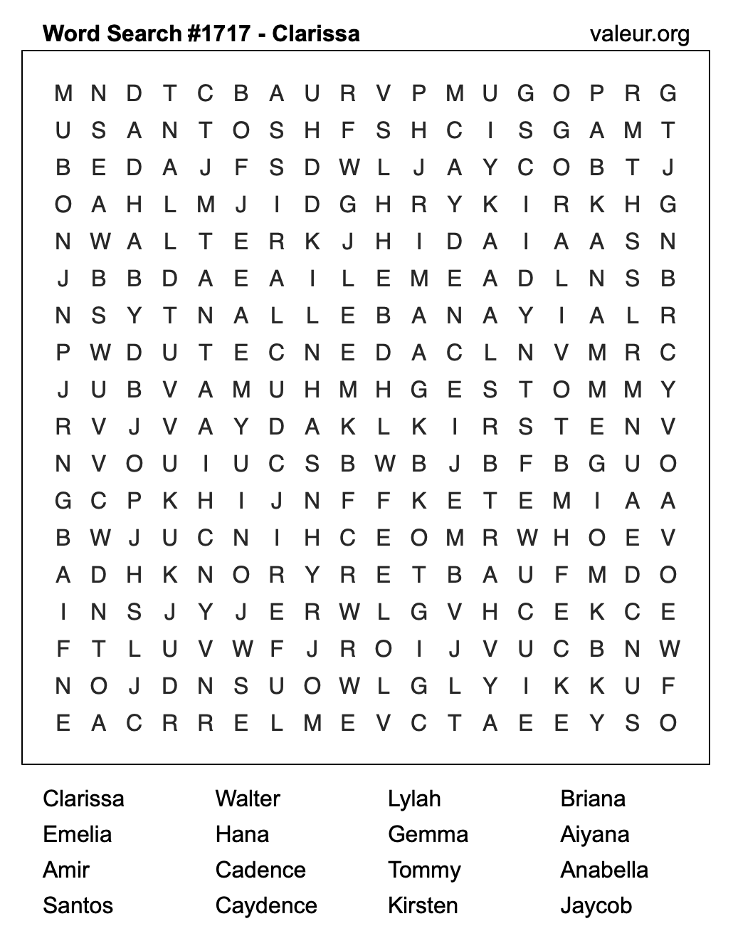 Word Search Puzzle with the name Clarissa #1717