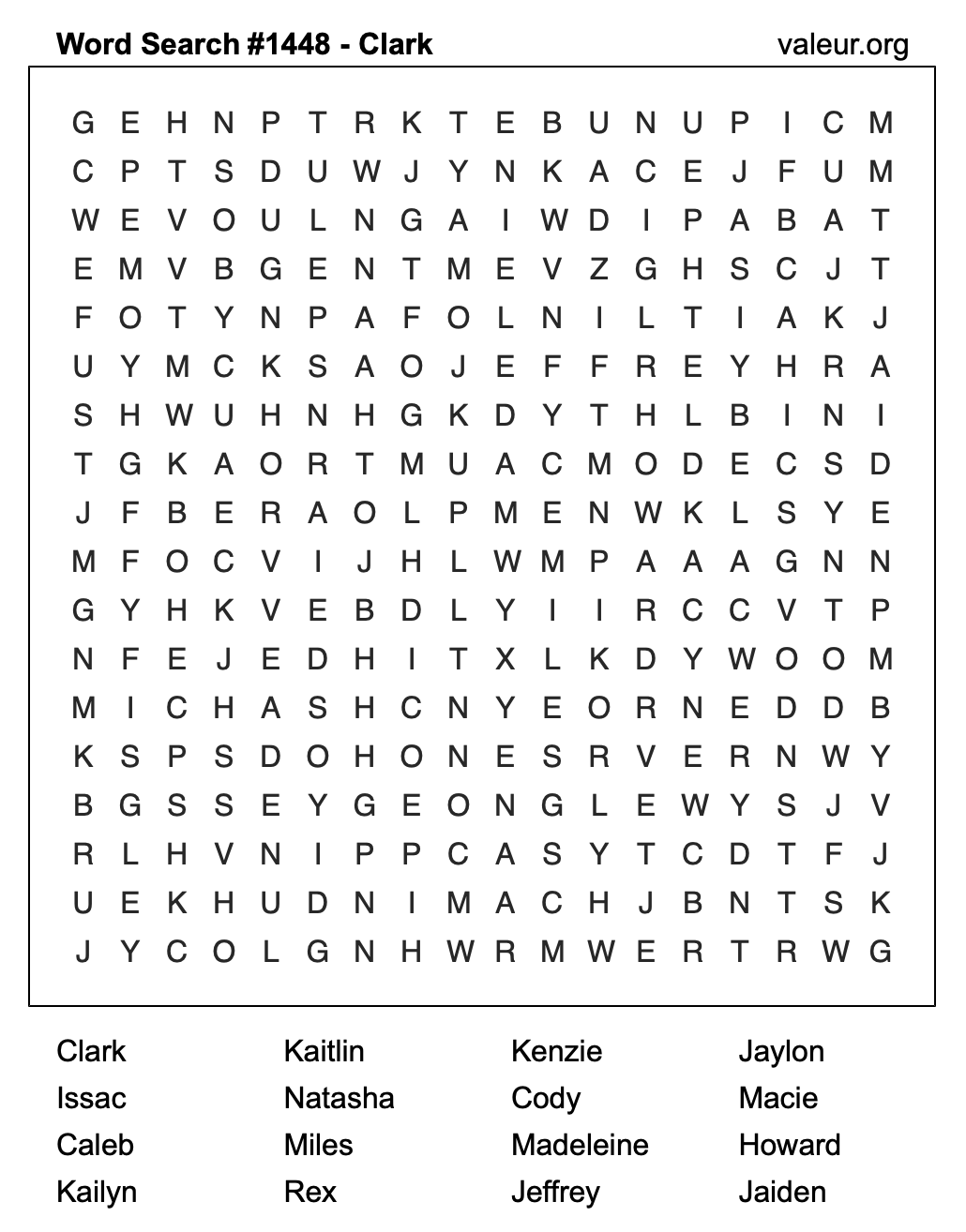 Word Search Puzzle with the name Clark #1448
