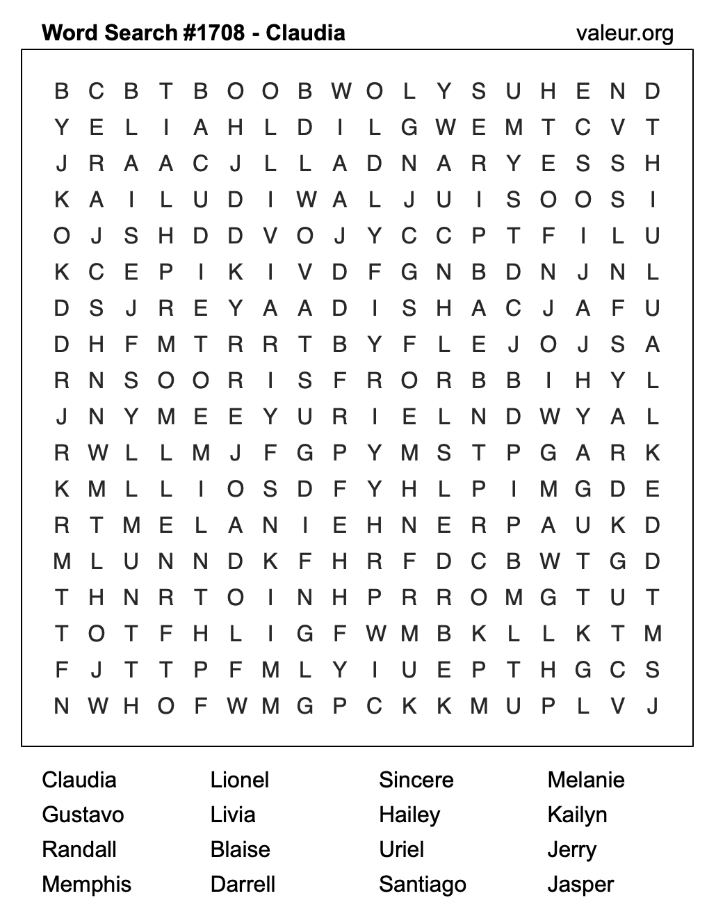 Word Search Puzzle with the name Claudia #1708