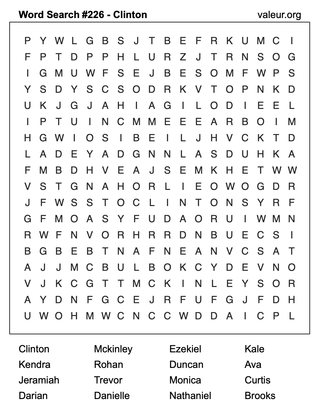 Word Search Puzzle with the name Clinton #226