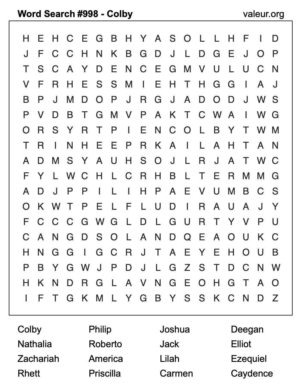 Word Search Puzzle with the name Colby #998 Word Search Puzzle with the name Colby #998