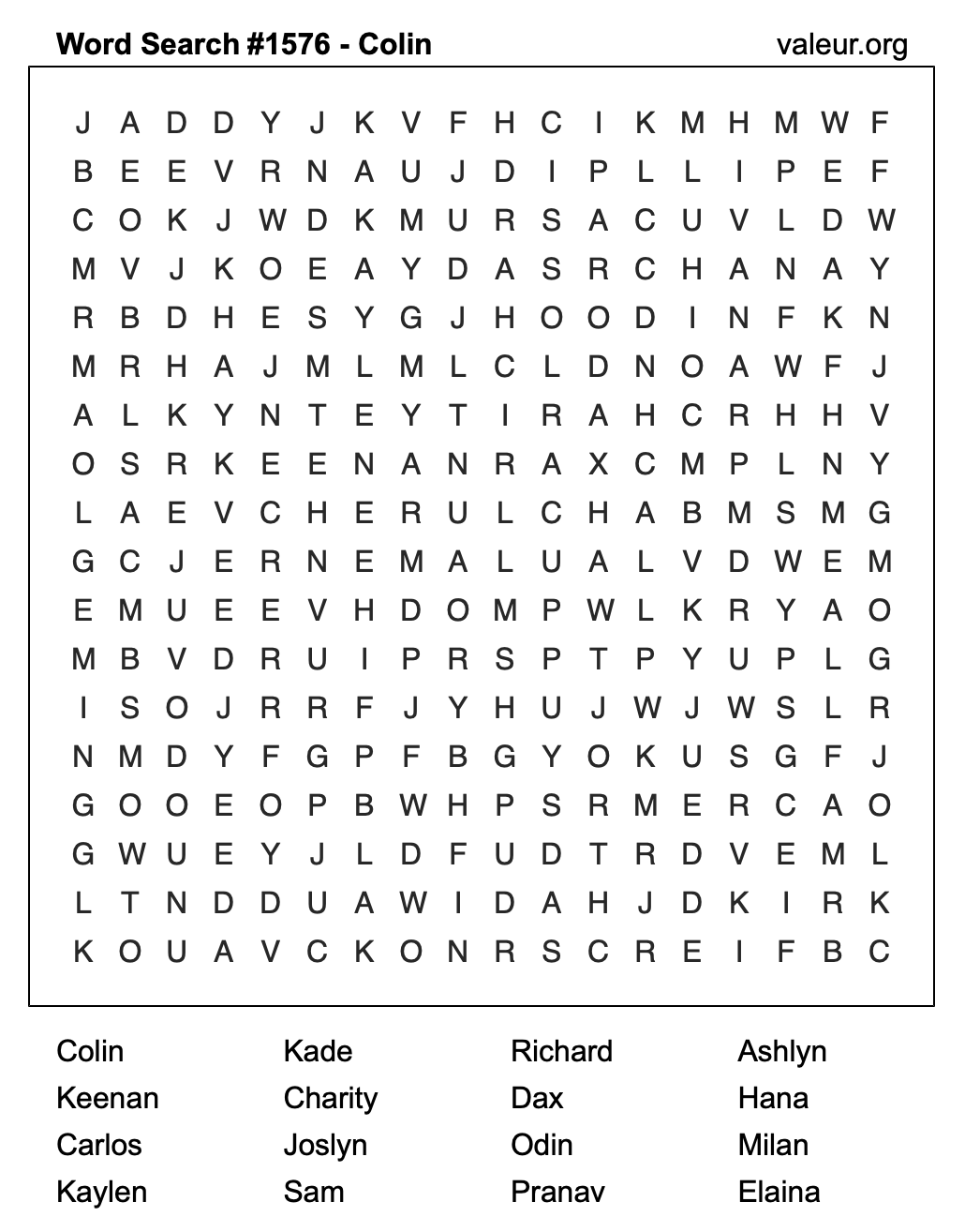 Word Search Puzzle with the name Colin #1576