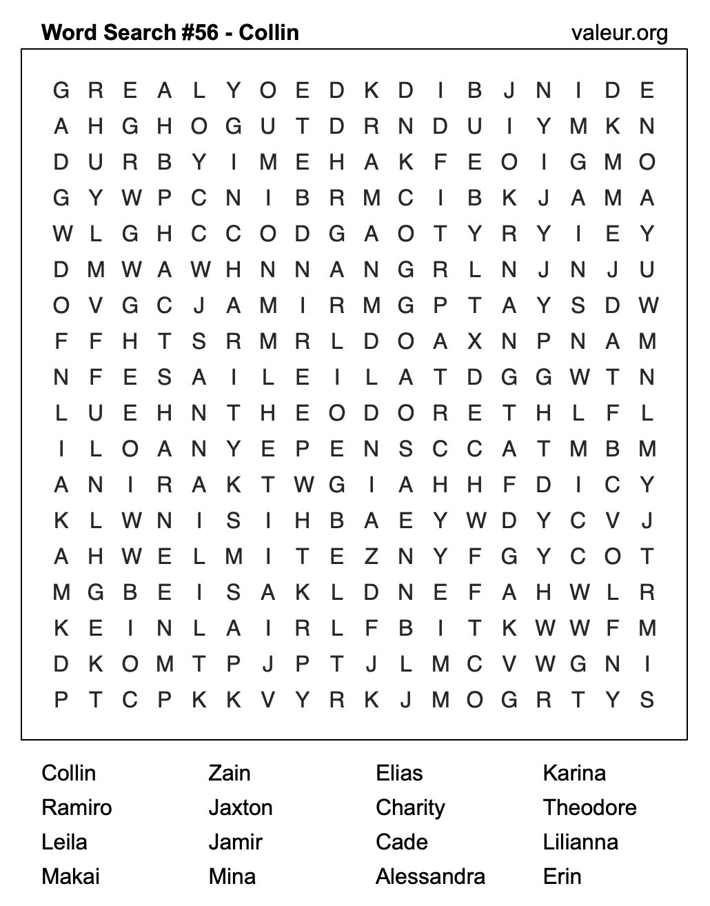 Word Search Puzzle with the name Collin #56 Word Search Puzzle with the name Collin #56