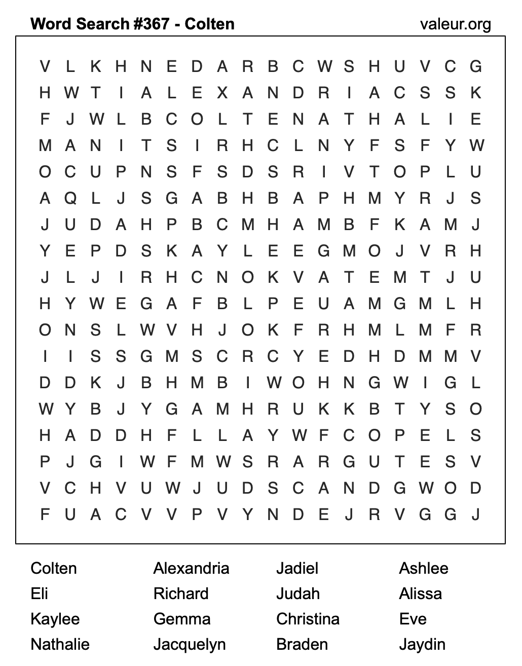 Word Search Puzzle with the name Colten #367 Word Search Puzzle with the name Colten #367