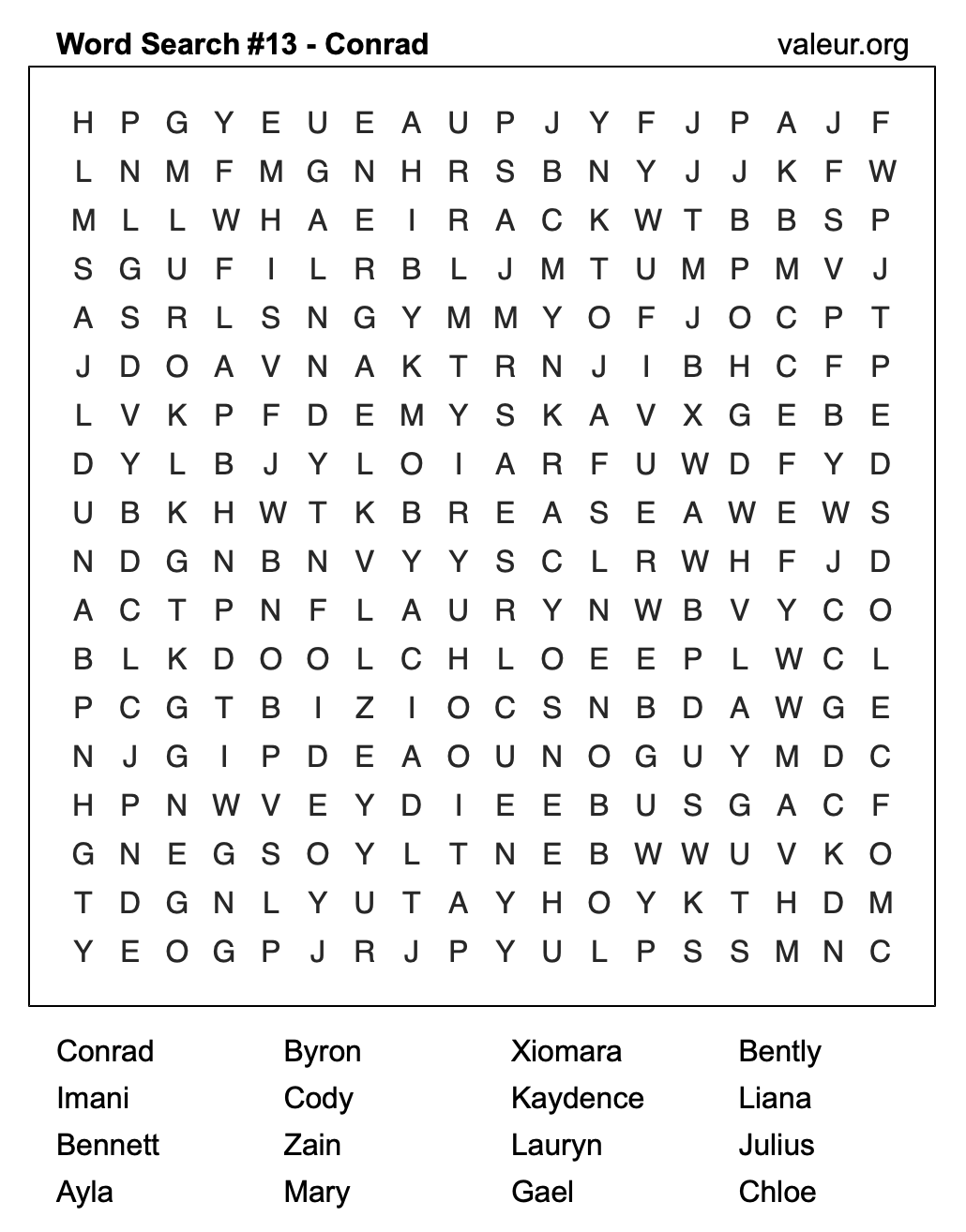 Word Search Puzzle with the name Conrad #13
