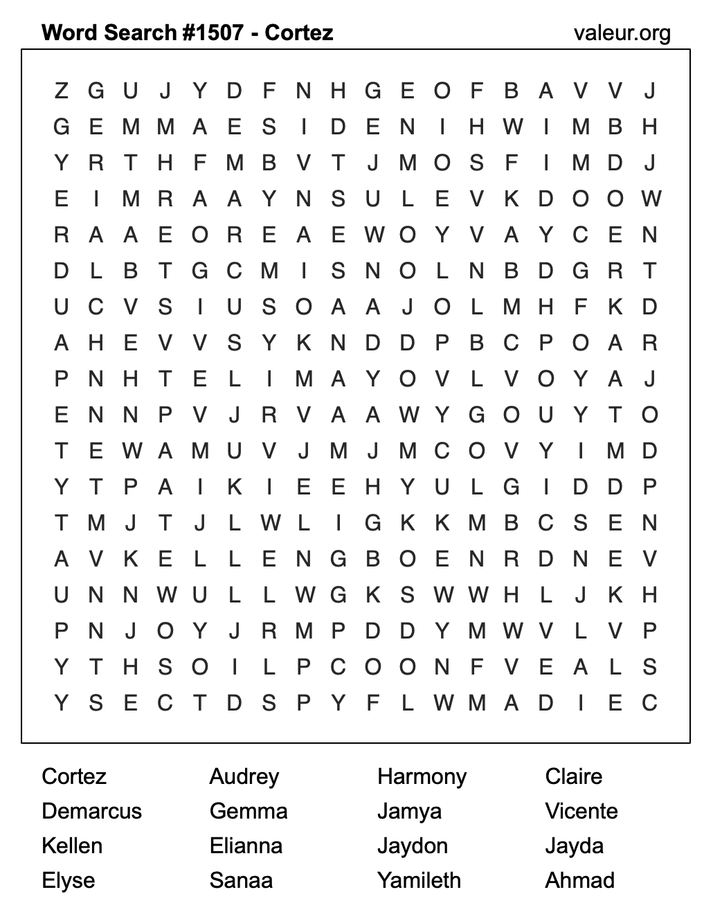 Word Search Puzzle with the name Cortez #1507