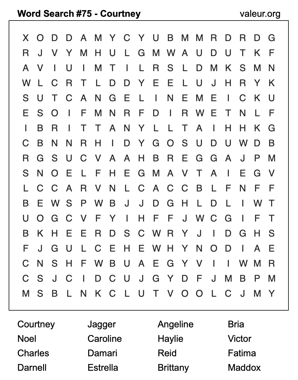 Word Search Puzzle with the name Courtney #75 Word Search Puzzle with the name Courtney #75
