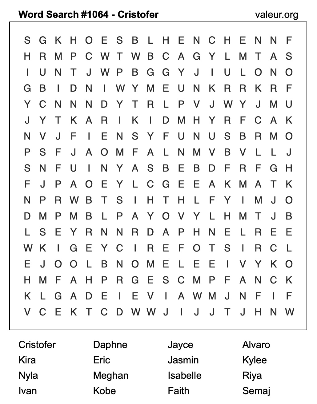 Word Search Puzzle with the name Cristofer #1064 Word Search Puzzle with the name Cristofer #1064