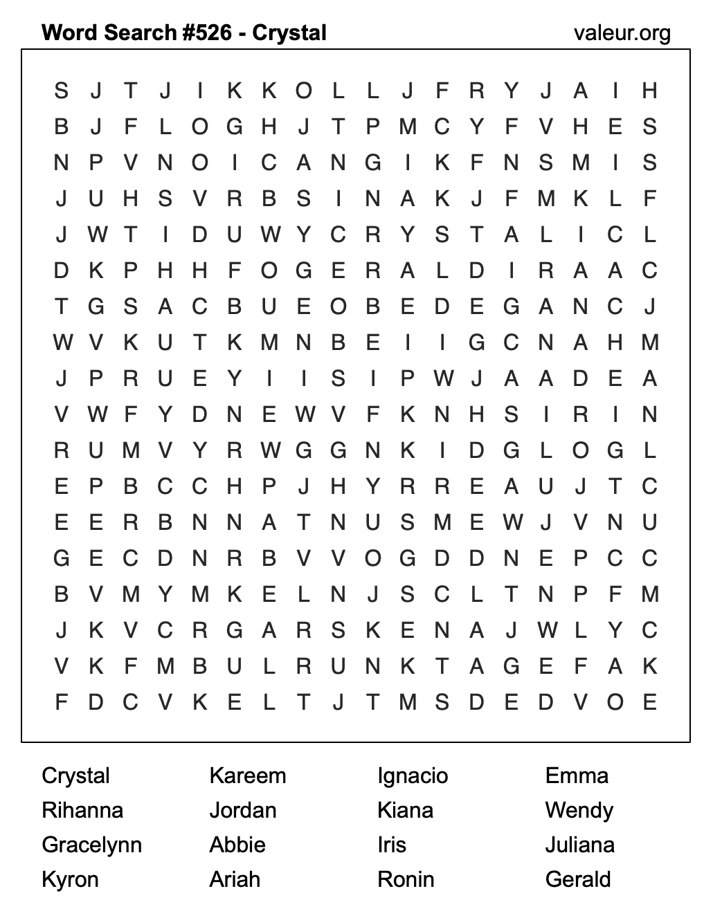 Word Search Puzzle with the name Crystal #526 Word Search Puzzle with the name Crystal #526