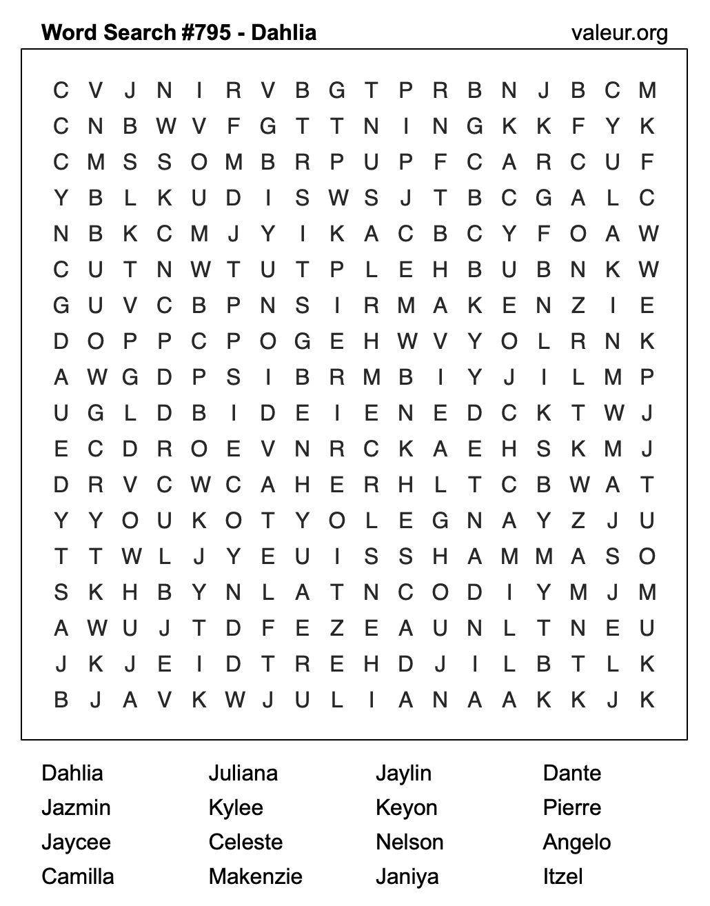 Word Search Puzzle with the name Dahlia #795 Word Search Puzzle with the name Dahlia #795