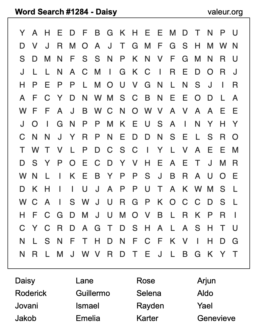 Word Search Puzzle with the name Daisy #1284 Word Search Puzzle with the name Daisy #1284
