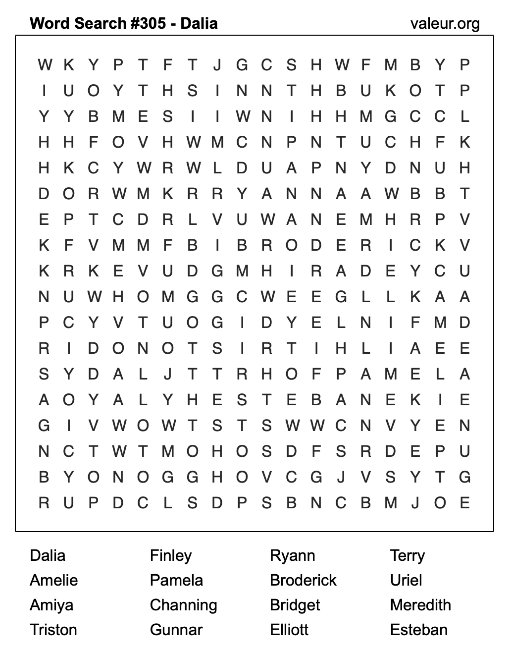 Word Search Puzzle with the name Dalia #305