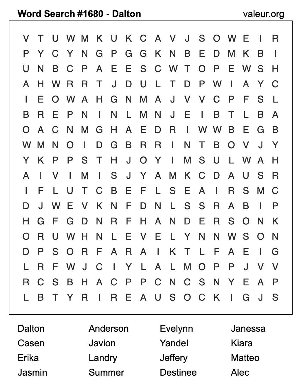 Word Search Puzzle with the name Dalton #1680 Word Search Puzzle with the name Dalton #1680
