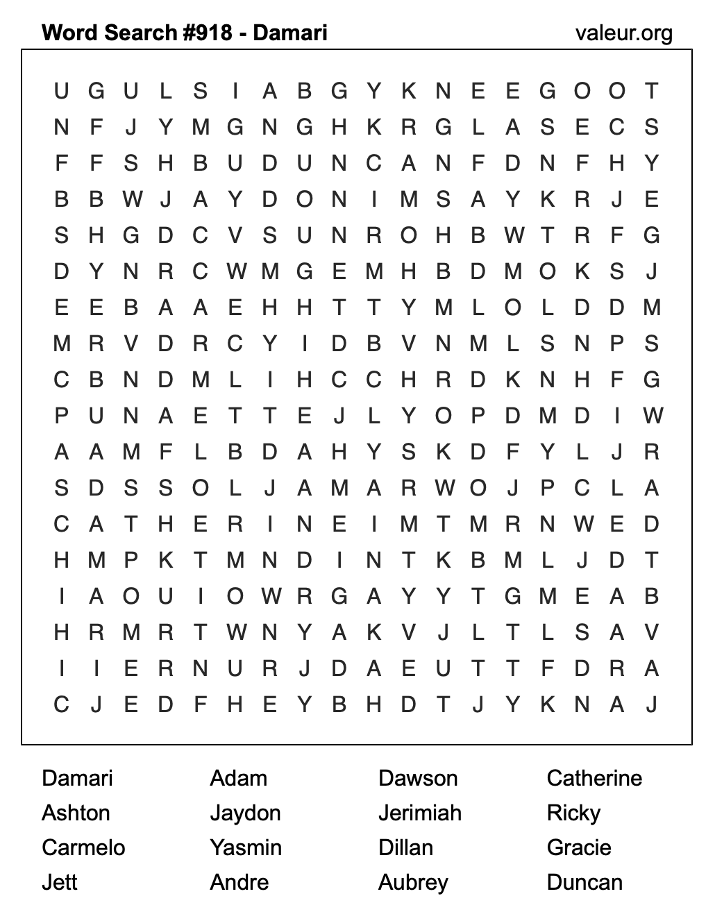 Word Search Puzzle with the name Damari #918