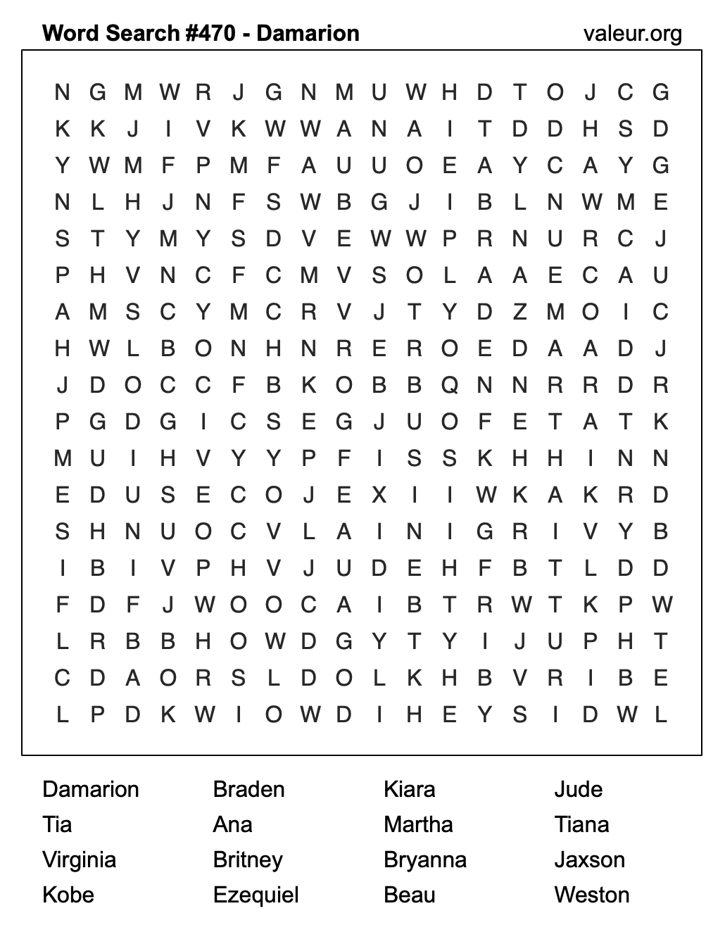 Word Search Puzzle with the name Damarion #470 Word Search Puzzle with the name Damarion #470