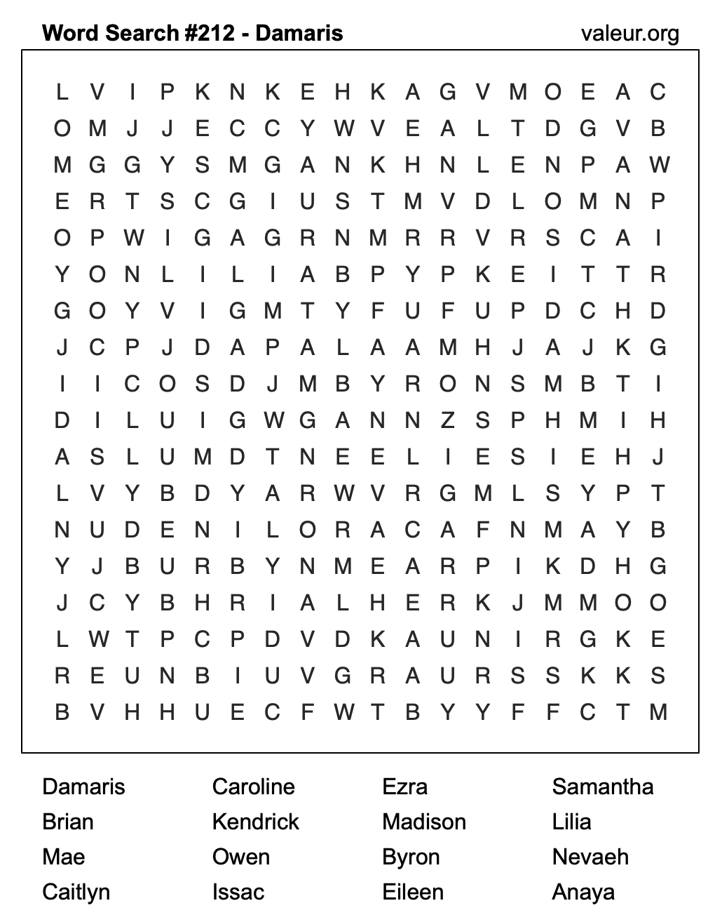Word Search Puzzle with the name Damaris #212