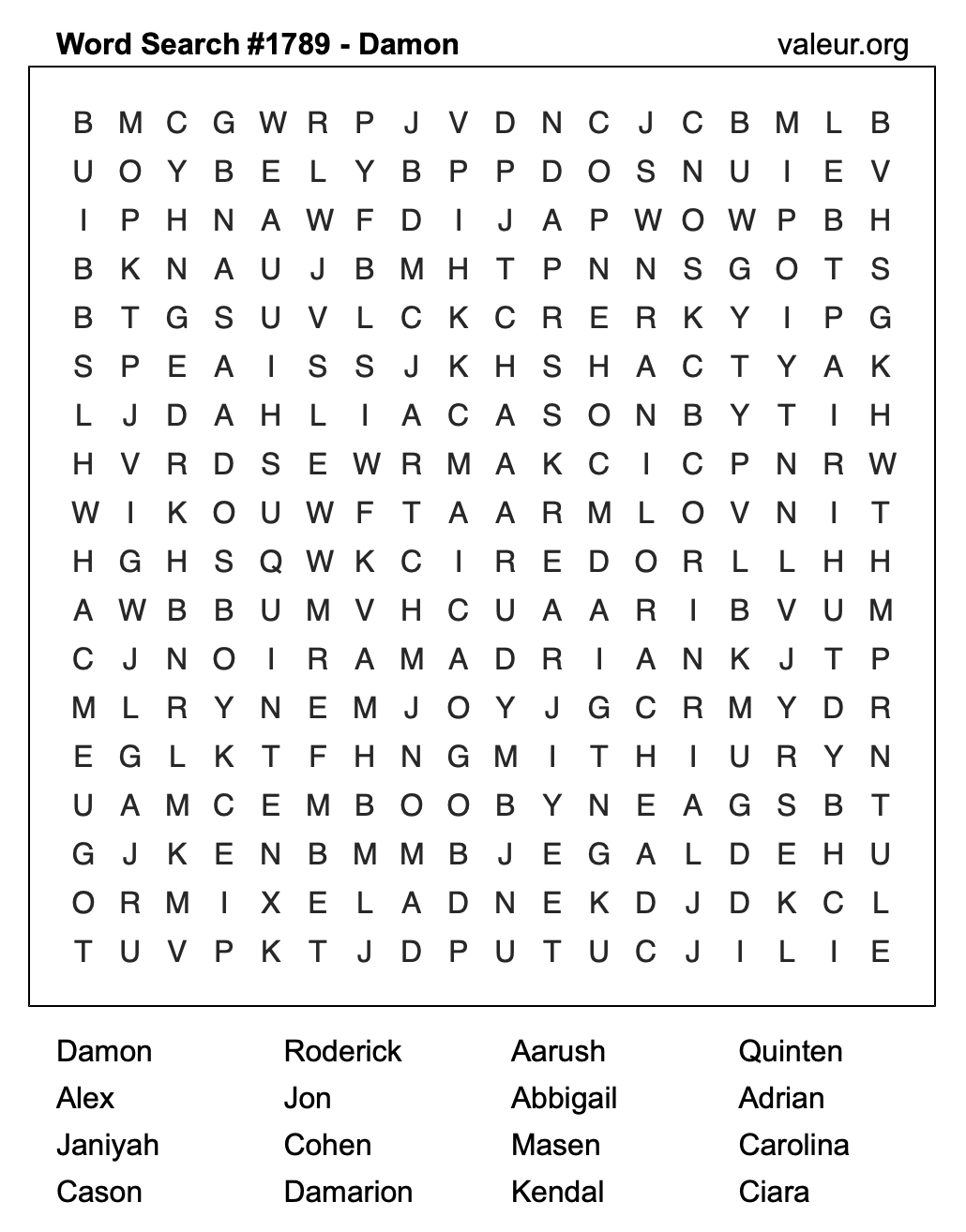 Word Search Puzzle with the name Damon #1789 Word Search Puzzle with the name Damon #1789
