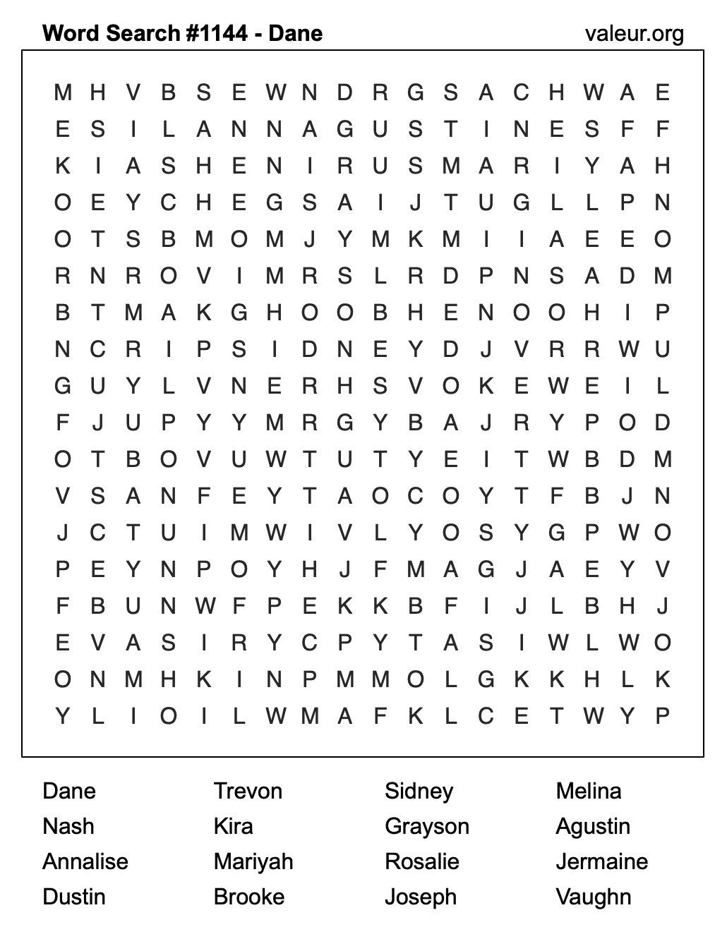 Word Search Puzzle with the name Dane #1144