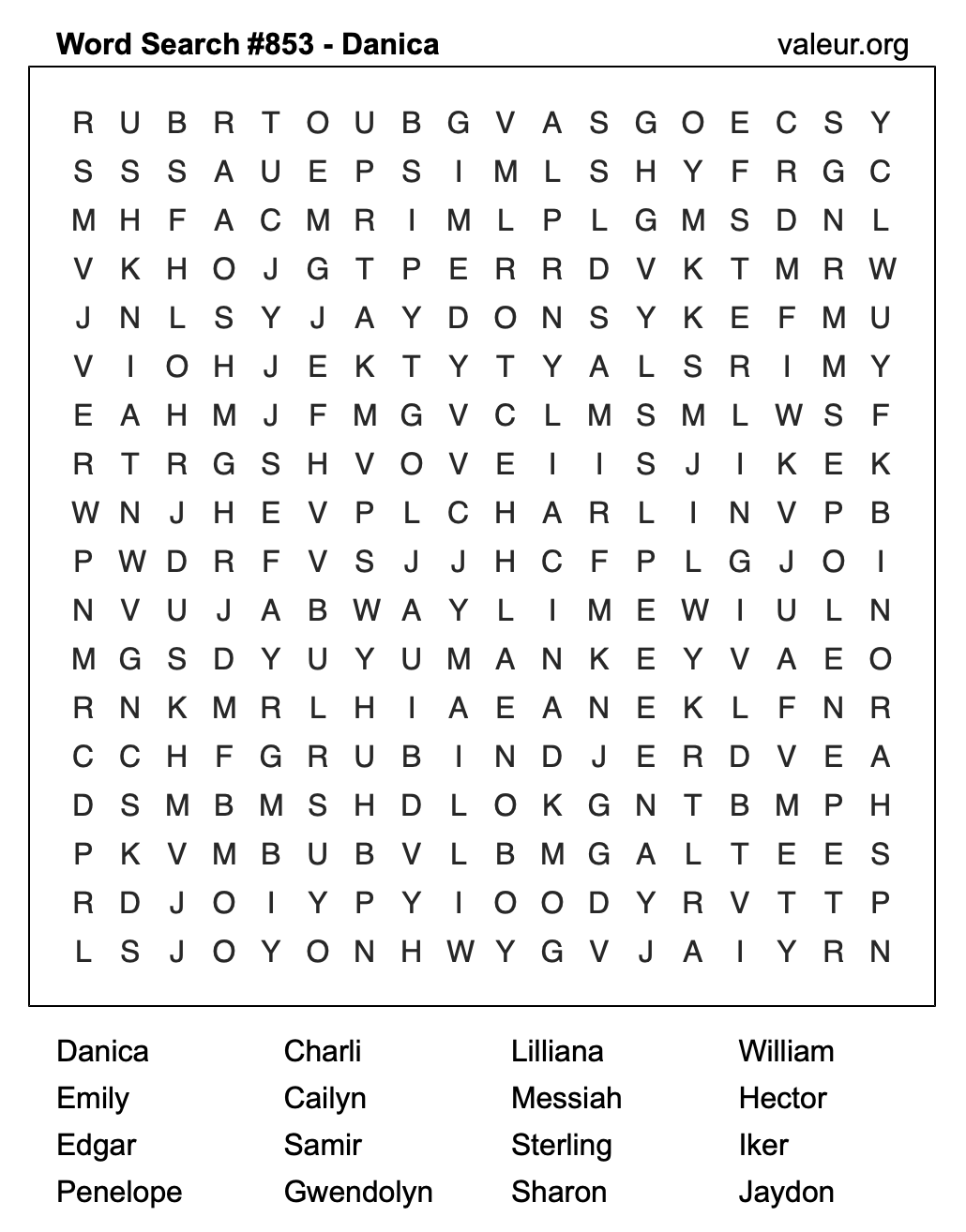 Word Search Puzzle with the name Danica #853 Word Search Puzzle with the name Danica #853