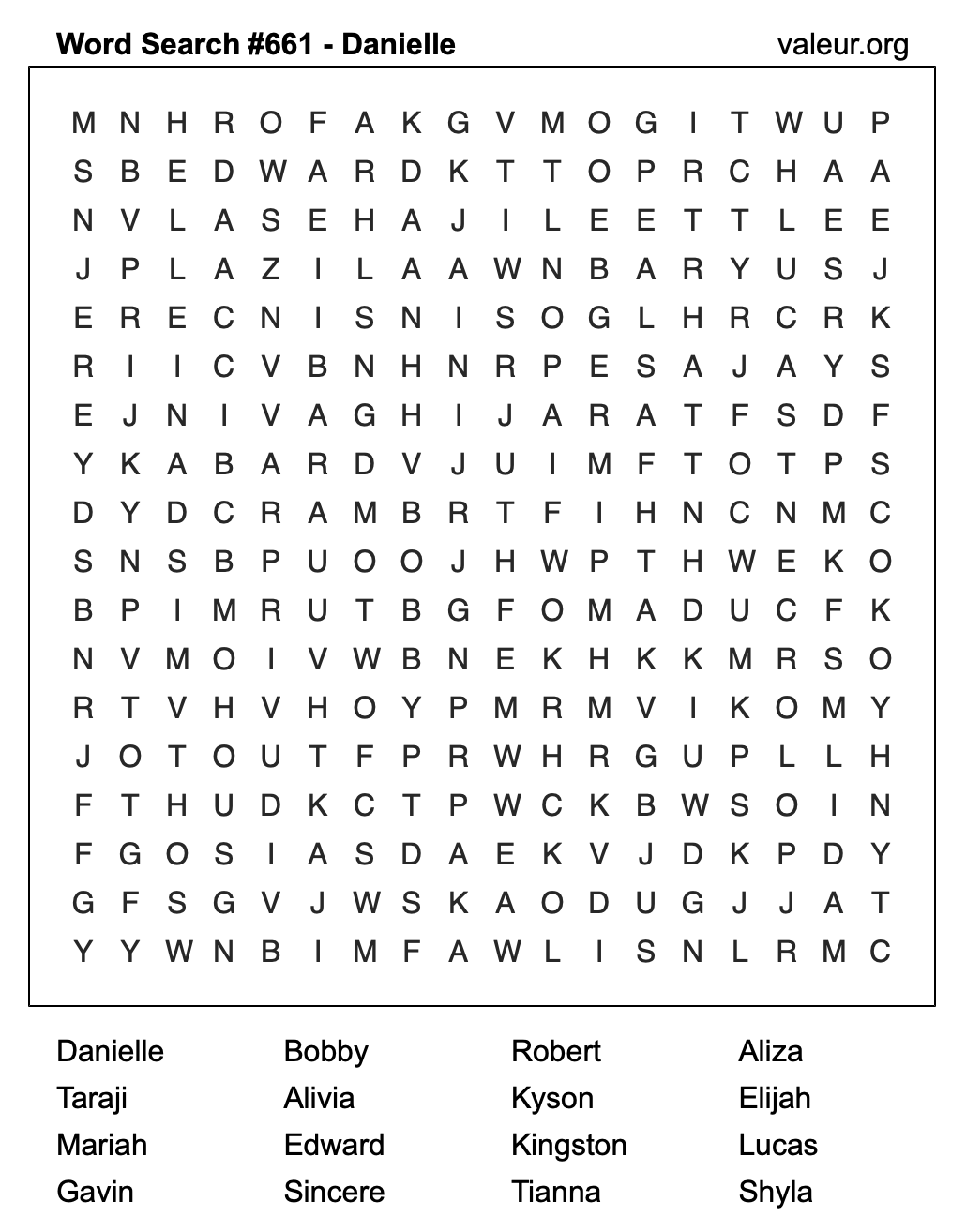 Word Search Puzzle with the name Danielle #661