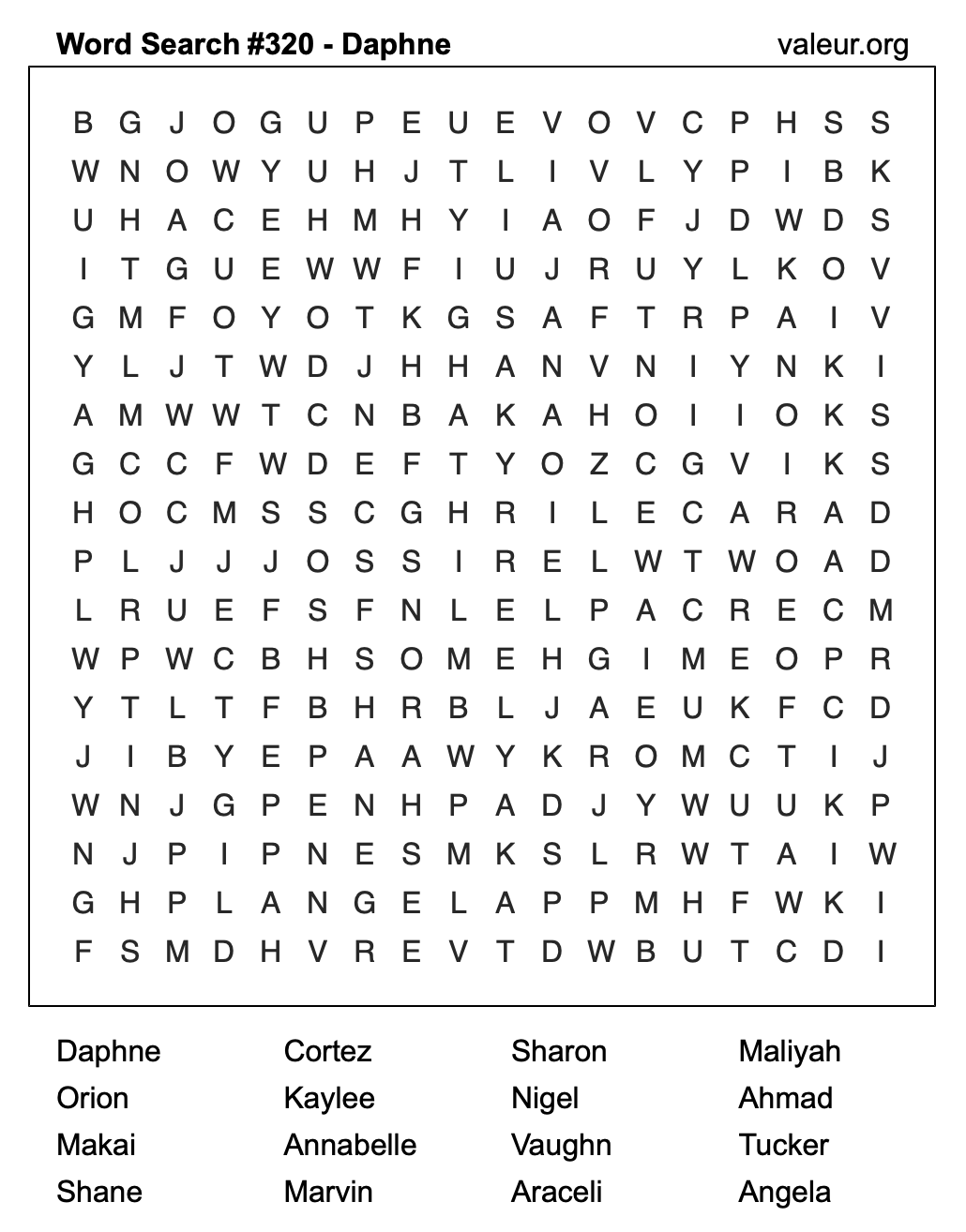 Word Search Puzzle with the name Daphne #320