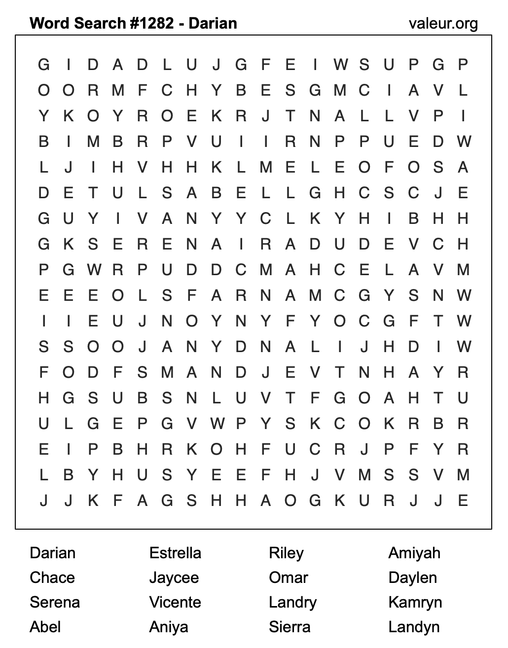 Word Search Puzzle with the name Darian #1282 Word Search Puzzle with the name Darian #1282