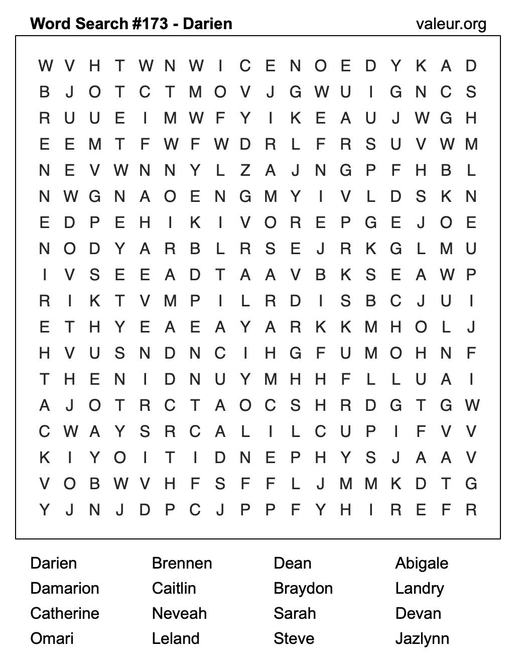 Word Search Puzzle with the name Darien #173
