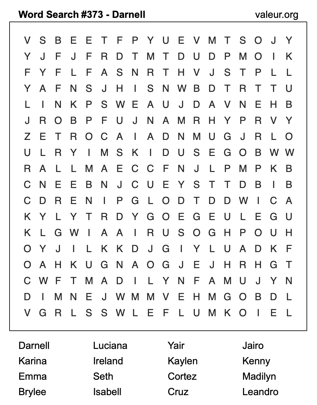 Word Search Puzzle with the name Darnell #373 Word Search Puzzle with the name Darnell #373