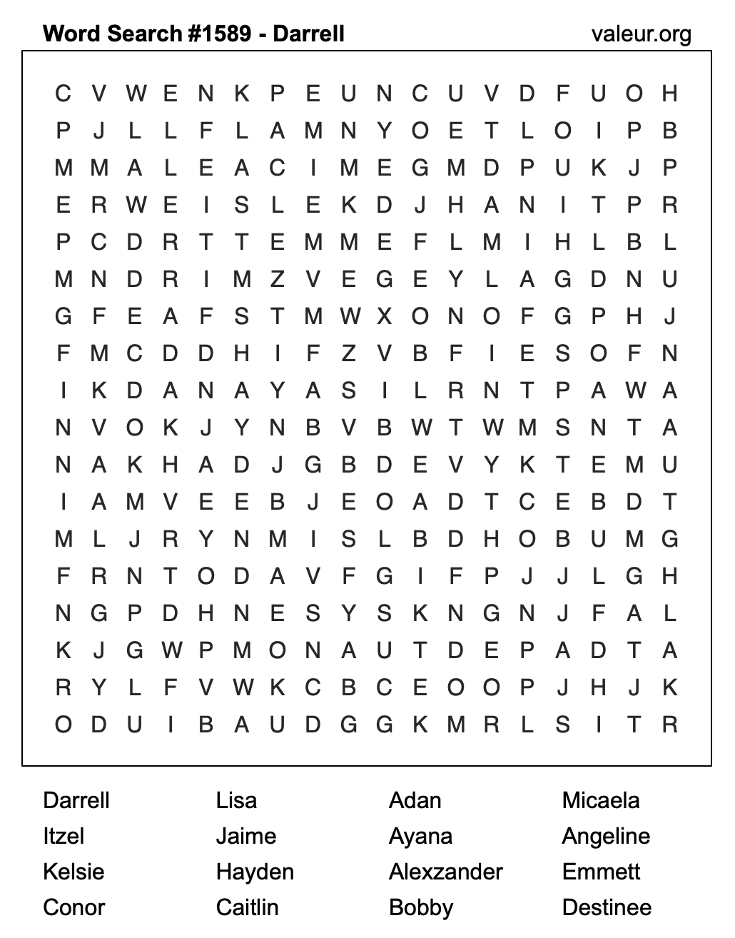 Word Search Puzzle with the name Darrell #1589