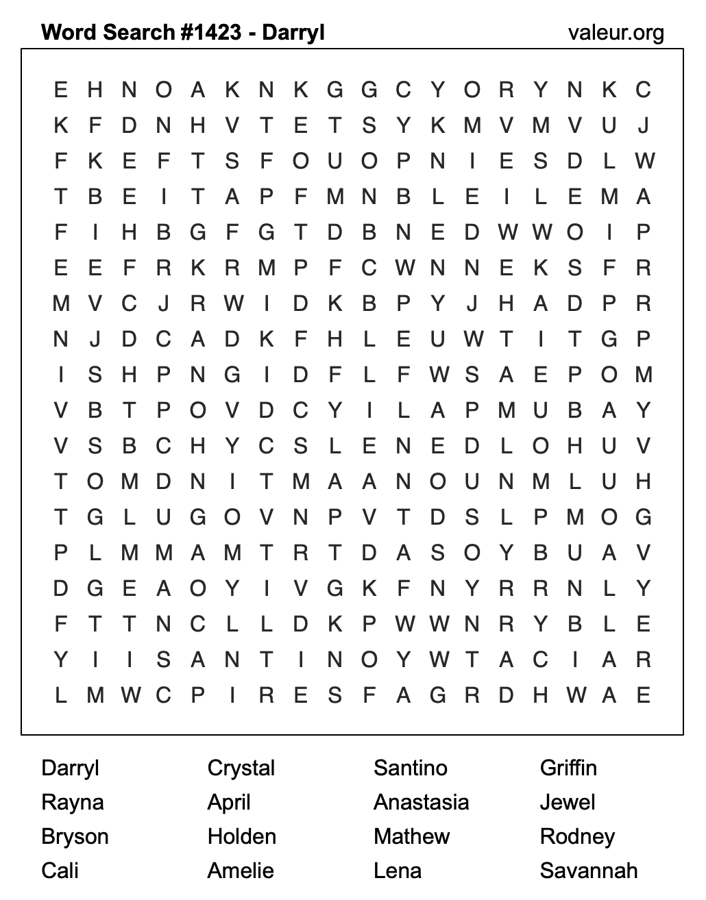 Word Search Puzzle with the name Darryl #1423