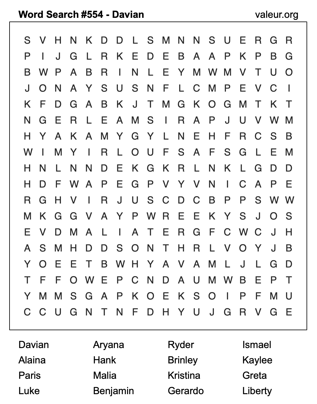 Word Search Puzzle with the name Davian #554 Word Search Puzzle with the name Davian #554