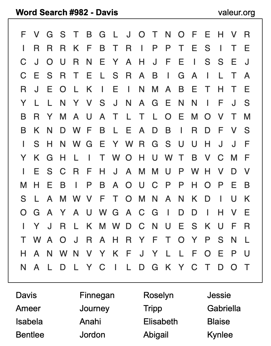 Word Search Puzzle with the name Davis #982 Word Search Puzzle with the name Davis #982